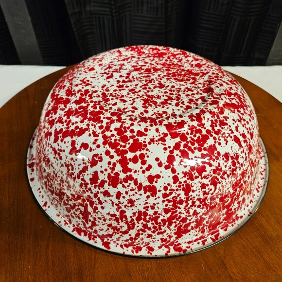 Vintage Graniteware Bowl Red and White Black Rim - Picture 3 of 4